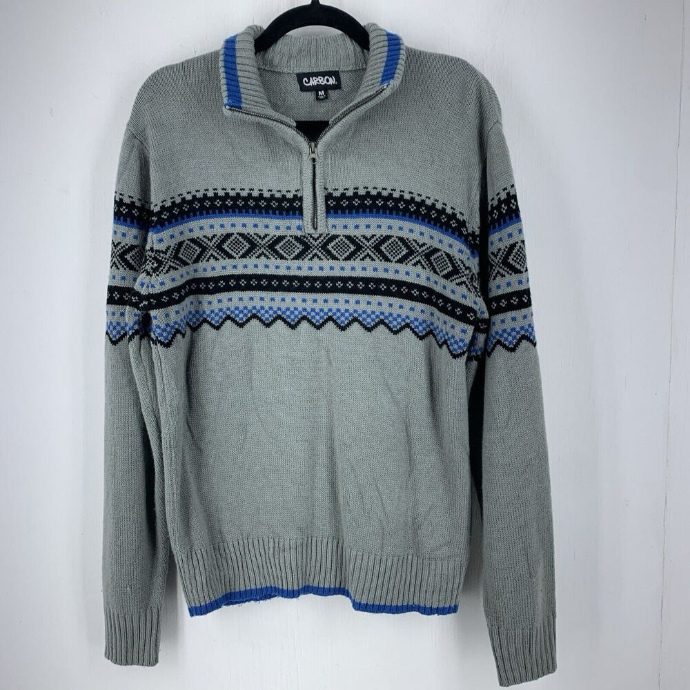 Carbon Mens M Quarter Zip Sweater Grunge Southwest Aztex Skater Streetwear‎